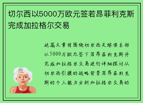 切尔西以5000万欧元签若昂菲利克斯完成加拉格尔交易
